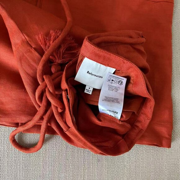 NEW Reformation Avery Linen Pant Sz4 Blood Orange Causal Vacation Straight Leg - Picture 6 of 8